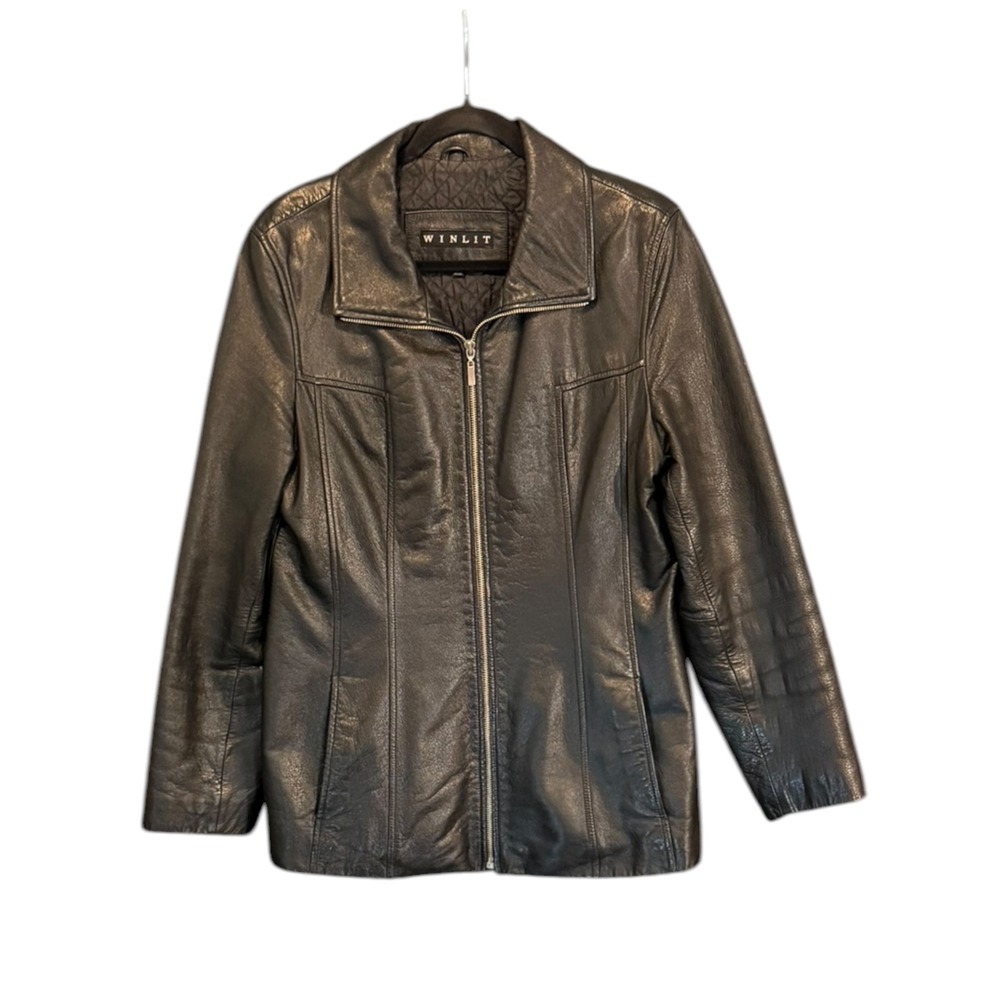 Vintage Winlit Black Leather Matrix Jacket 90s Minimalist‎ M Grunge Y2K